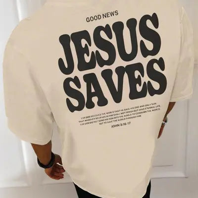 Jesus saves beige tee