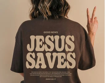 Jesus Saves dark brown tee